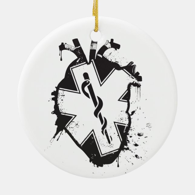 star of life anatomical heart ceramic ornament (Back)