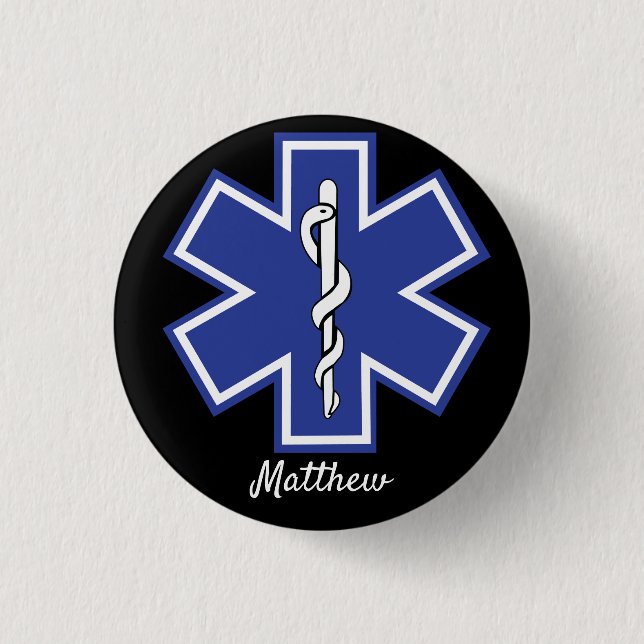 Star of Life EMS EMT - Editable Name 1 Inch Round Button (Front)