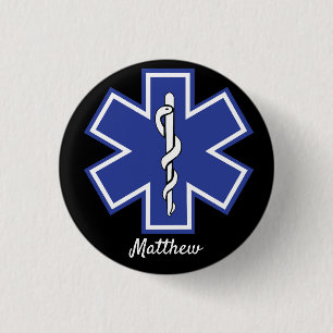 Star of Life EMS EMT - Editable Name 1 Inch Round Button