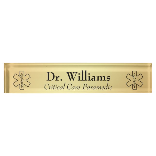 Star of Life EMT Paramedic Personalized EMS Gold Nameplate (Front)