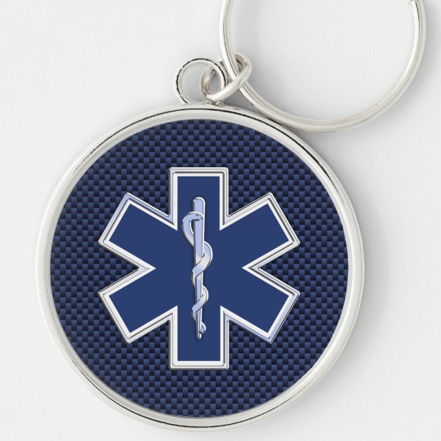 Star of Life Paramedic Carbon Fibre Style Keychain (Front)