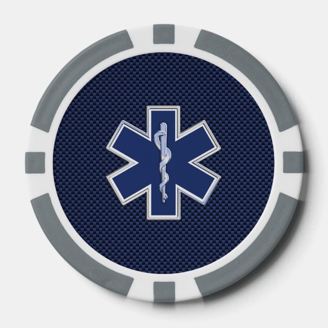 Star of Life Paramedic Carbon Fibre Style Poker Chips (Front)