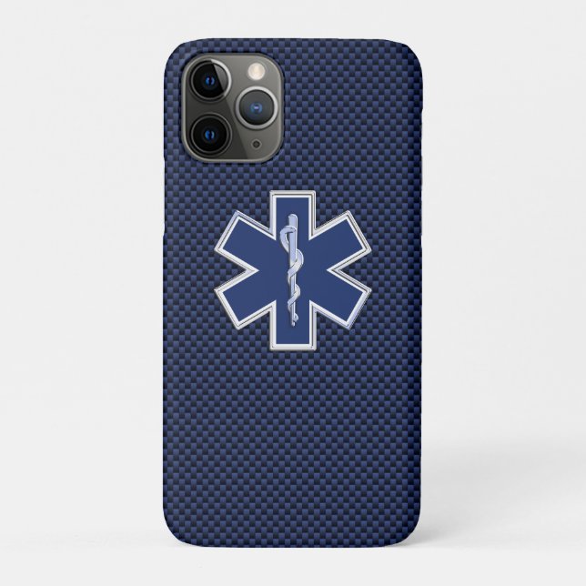 Star of Life Paramedic Emergency Blue Carbon Style Case-Mate iPhone Case (Back)