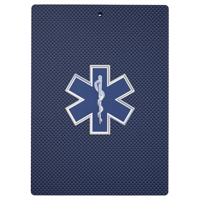 Star of Life Paramedic EMS on Blue Carbon Fibre Clipboard (Back)