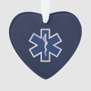 Star of Life Paramedic EMS on Blue Carbon Fibre Ornament