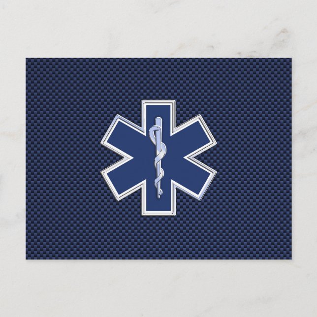 Star of Life Paramedic EMS on Blue Carbon Fibre Postcard (Front)