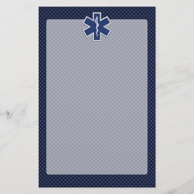 Star of Life Paramedic EMS on Blue Carbon Fibre Stationery (Front)