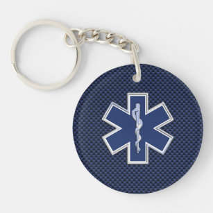 Star of Life Paramedic on Navy Blue Carbon Fibre Keychain