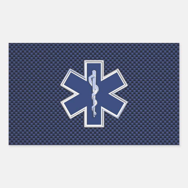 Star of Life Paramedic on Navy Blue Carbon Fibre Sticker (Front)