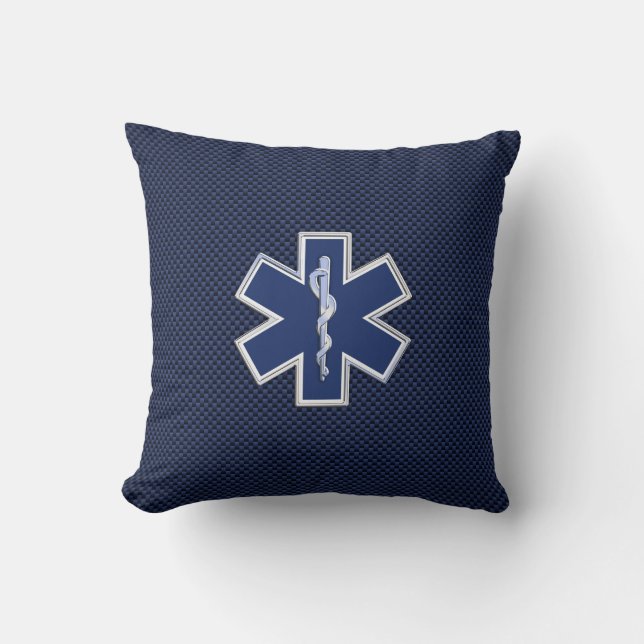 Star of Life Paramedic on Navy Blue Carbon Fibre Throw Pillow (Front)