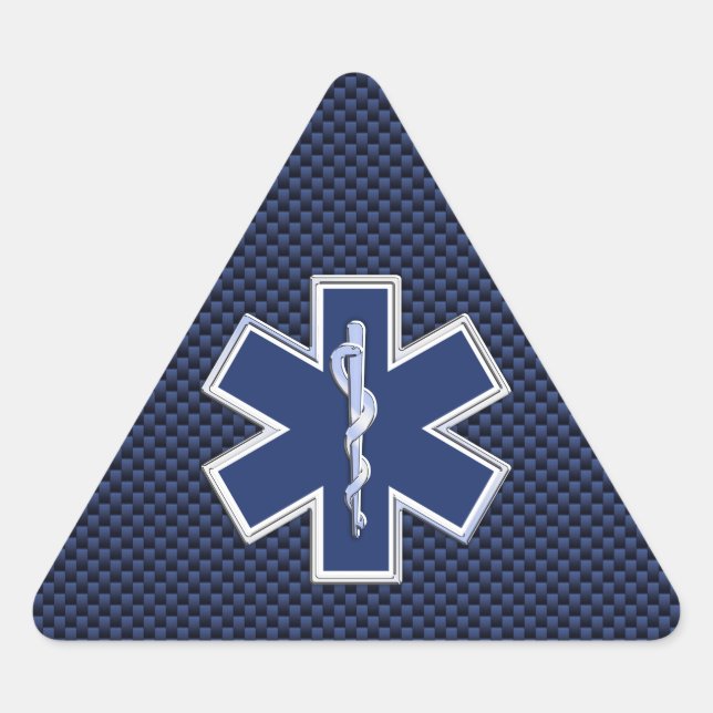 Star of Life Paramedic on Navy Blue Carbon Fibre Triangle Sticker (Front)
