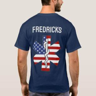 Star of Life Patriotic Ambulance EMT Custom Name T-Shirt