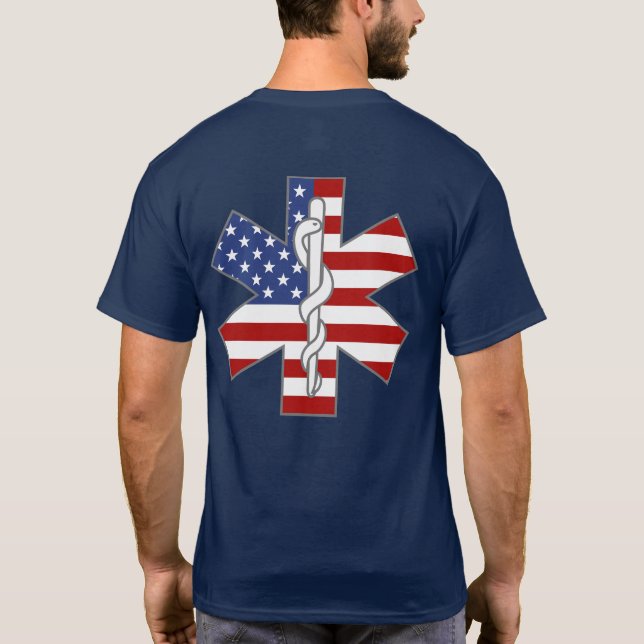 Star of Life Patriotic EMT Paramedic Custom Name T-Shirt (Back)