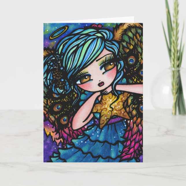 Star of Wonder Peacock Angel Christmas Fantasy Holiday Card (Front)