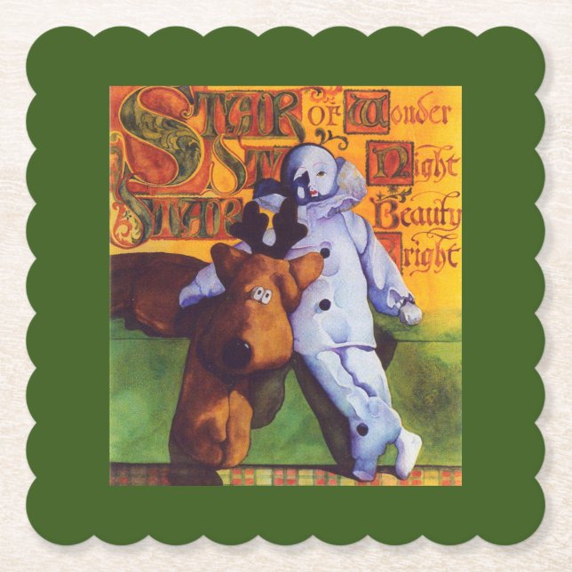 STAR OF WONDER Scalloped Paper Coasters / Green (Front)