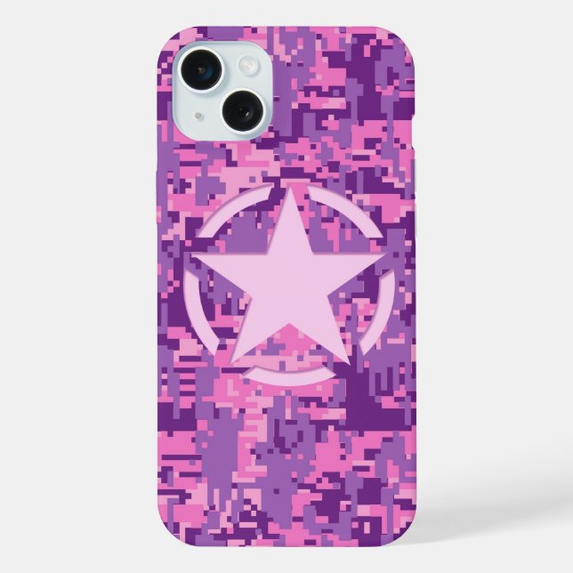 Star on Girly Hot Pink Digital Camo iPhone Case (Back)