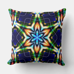 Star or flower cracking metallic armour, blue matt throw pillow