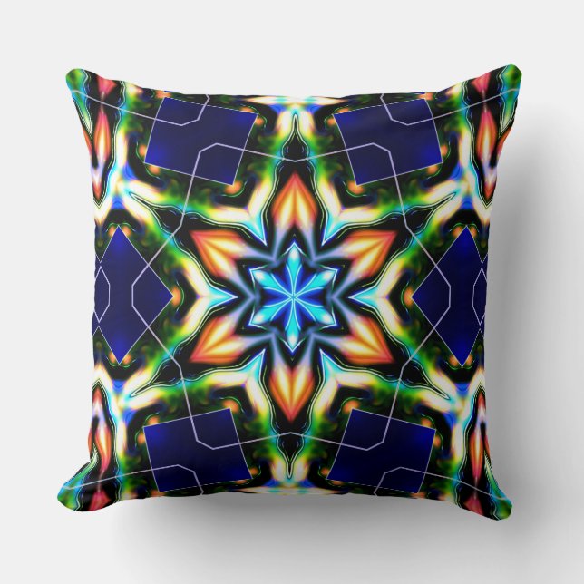 Star or flower cracking metallic armour, blue matt throw pillow (Front)