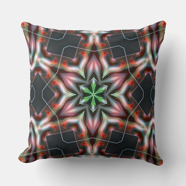 Star or flower cracking metallic armour, red matte throw pillow (Front)