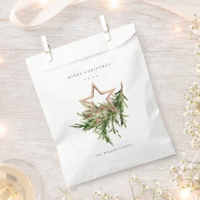 Star Ornament Pine Branch Fauna Merry Christmas Favour Bag (Clipped)