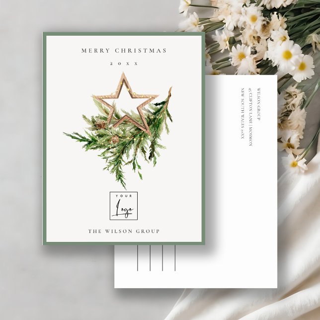 Star Ornament Pine Fauna Logo Merry Christmas Holiday Postcard (Creator Uploaded)
