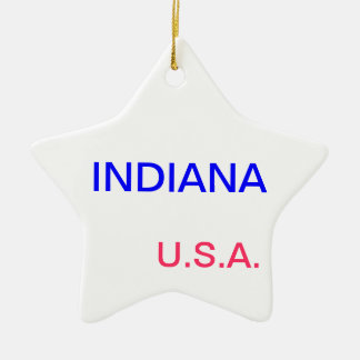 Star ornament with indiana and indianapolis on it.