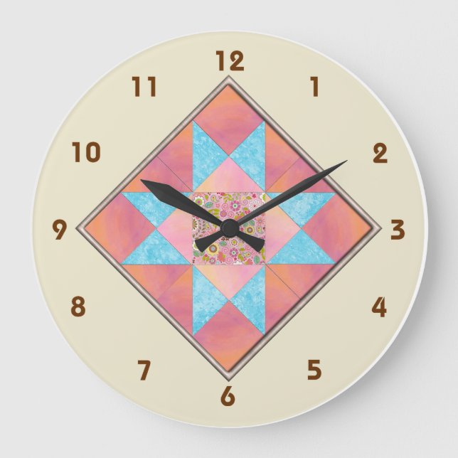 Star Patch Sunset & Water Quilt Block Large Clock (Front)