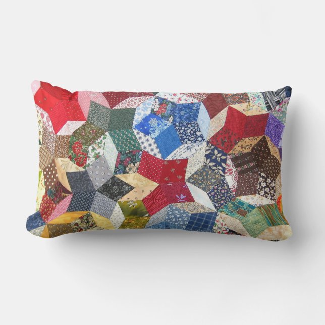 Star Patchwork Quilt Vintage Look Lumbar Pillow (Front)