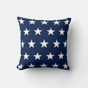 Star Pattern, Blue and White, Nautical Throw Pillow