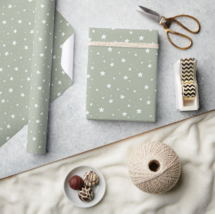 Star Pattern Dreamy Boho Print Kids Sage Green Sky Wrapping Paper