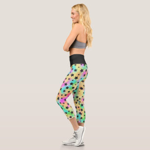 Star Pattern In 80s Colours Capri Leggings