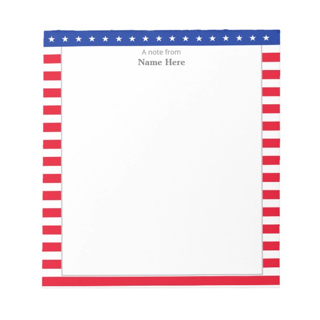 Star Pattern & Red White Striped Frame Notepad (Front)