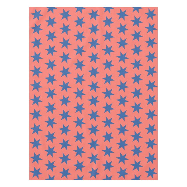 Star Pattern Trending Colours Coral Blue Tablecloth (Front)