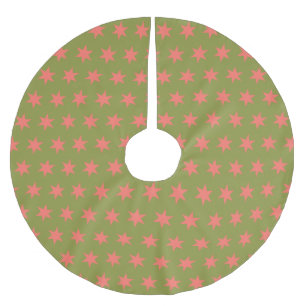 Star Pattern Trending Colours Green Coral Brushed Polyester Tree Skirt