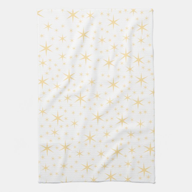 Star Pattern, White and Non-metallic Gold Colour. Kitchen Towel (Vertical)