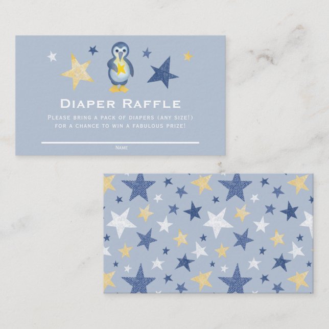 Star Penguin Baby Shower Diaper Raffle Ticket Enclosure Card (Front/Back)