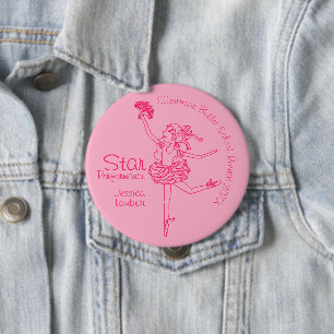 Star performance ballerina pink outline award 4 inch round button
