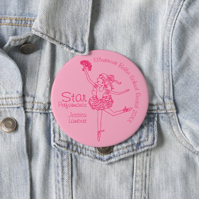 Star performance ballerina pink outline award 4 inch round button (In Situ)