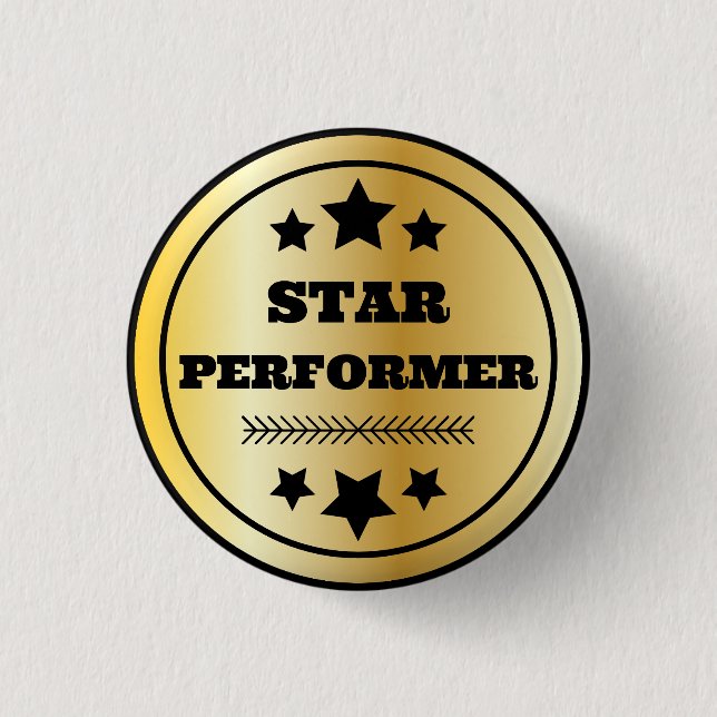 Star Performer Employee Recognition Gold 1 Inch Round Button (Front)