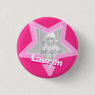 Star photo fun hot pink name button/badge 1 inch round button