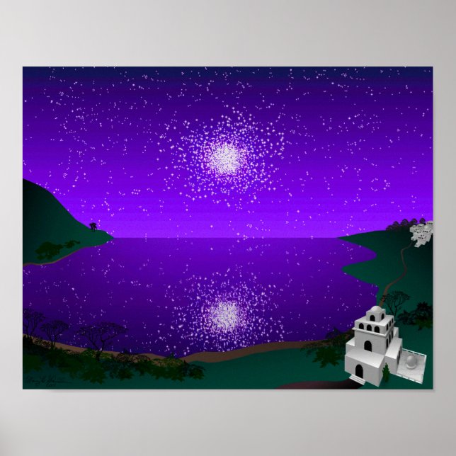 "Star Port" - Star Cluster over Alien Landscape Poster (Front)