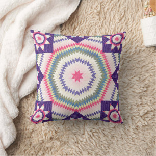 Star Quilt Style Square Purple Throw Pillow
