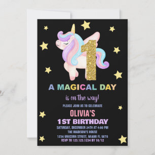 Star Rainbow Unicorn Birthday Invitations Fly