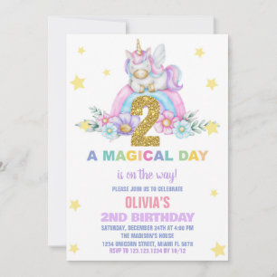 Star Rainbow Unicorn Birthday Invitations Fly