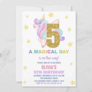 Star Rainbow Unicorn Birthday Invitations Fly