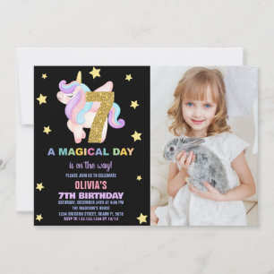 Star Rainbow Unicorn Birthday Invitations w photo