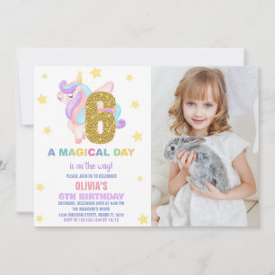 Star Rainbow Unicorn Birthday Invitations w photo