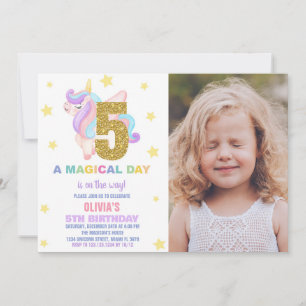 Star Rainbow Unicorn Birthday Invitations w photo