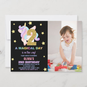 Star Rainbow Unicorn Birthday Invitations w photo