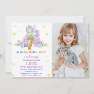 Star Rainbow Unicorn Birthday Invitations w photo